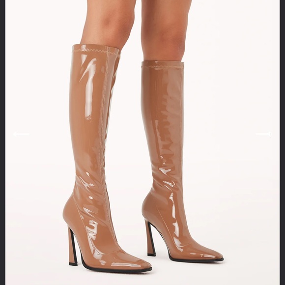 Billini Shoes - Billini The Knee High Toffee Patent Heeled Boots - Light Brown